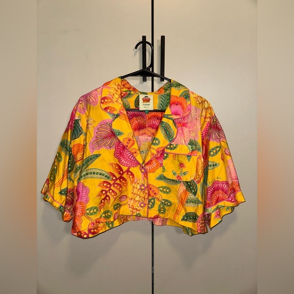 FARM RIO Macaw Bloom Crop Cotton Shirt Size Medium - Picture 4 of 8